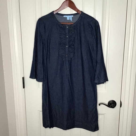 Draper James Chambray Ruffle Shift Dress. - Picture 2 of 10